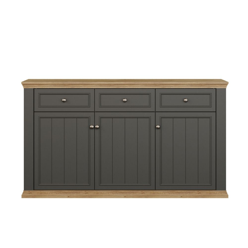 PNTK232-Q243 SIDEBOARD ESSENZA MIT 3 SCHUBLADEN UND 3 TÜREN FARBE DUNKELGRAU UND EICHE