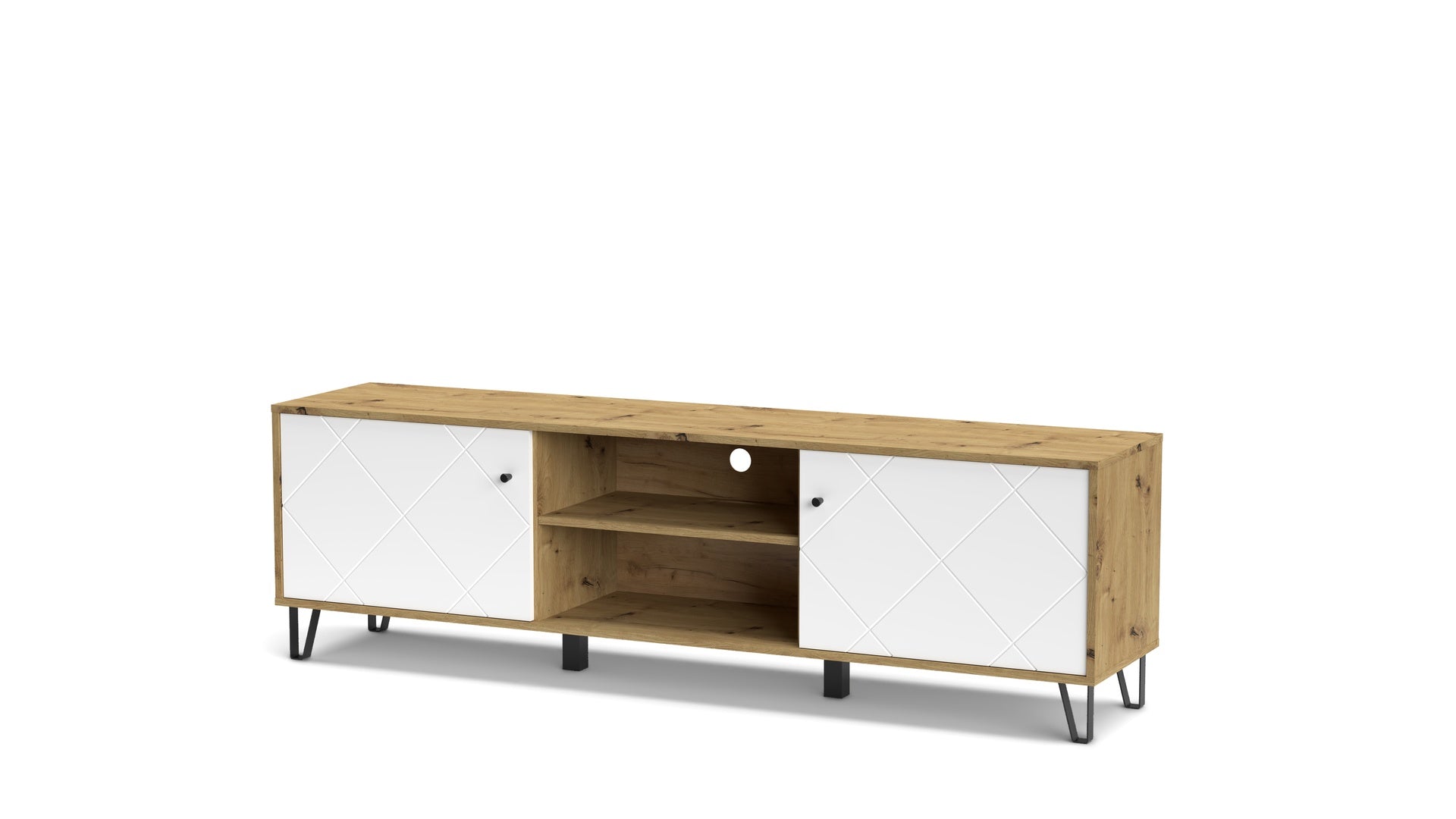 TV-Schrank mit 2 Türen und einem Fach, Eiche und Weiß - Bollo
