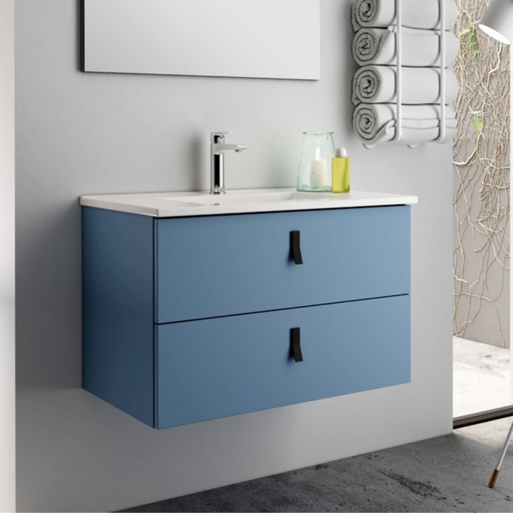 Meuble de salle de bain suspendu avec 2 tiroirs couleur bleu 60x45x48H cm - Vitty