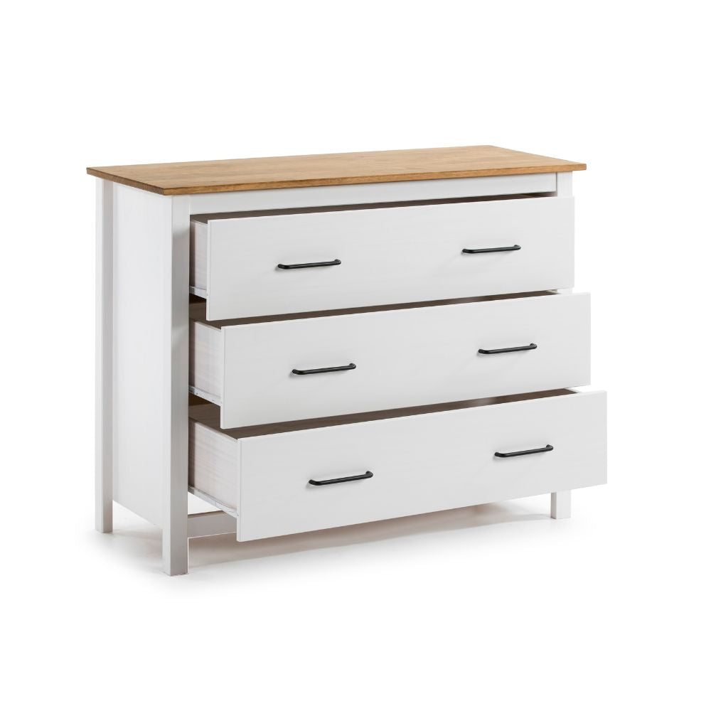Commode en bois massif coloris blanc et pin 100x40x80H cm - Miranda