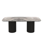 Tavolo rettangolare fisso piano nero arabesque e basi in legno cannettati 200x100x76H Oslo