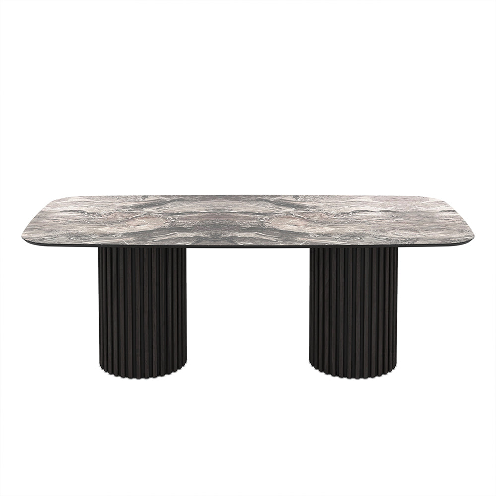 Tavolo rettangolare fisso piano nero arabesque e basi in legno cannettati 200x100x76H Oslo