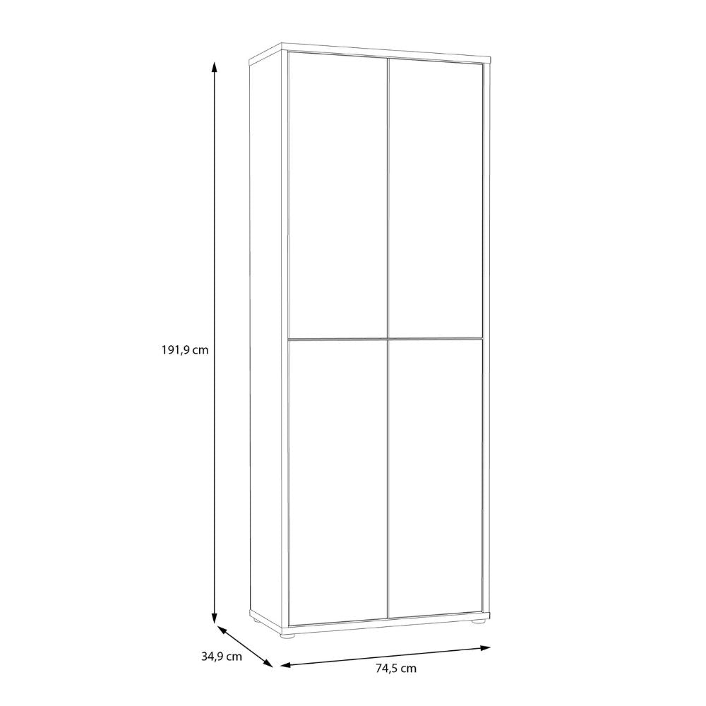 Armoire multi-usages 4 portes 74.5x35x192 couleur chêne Medea