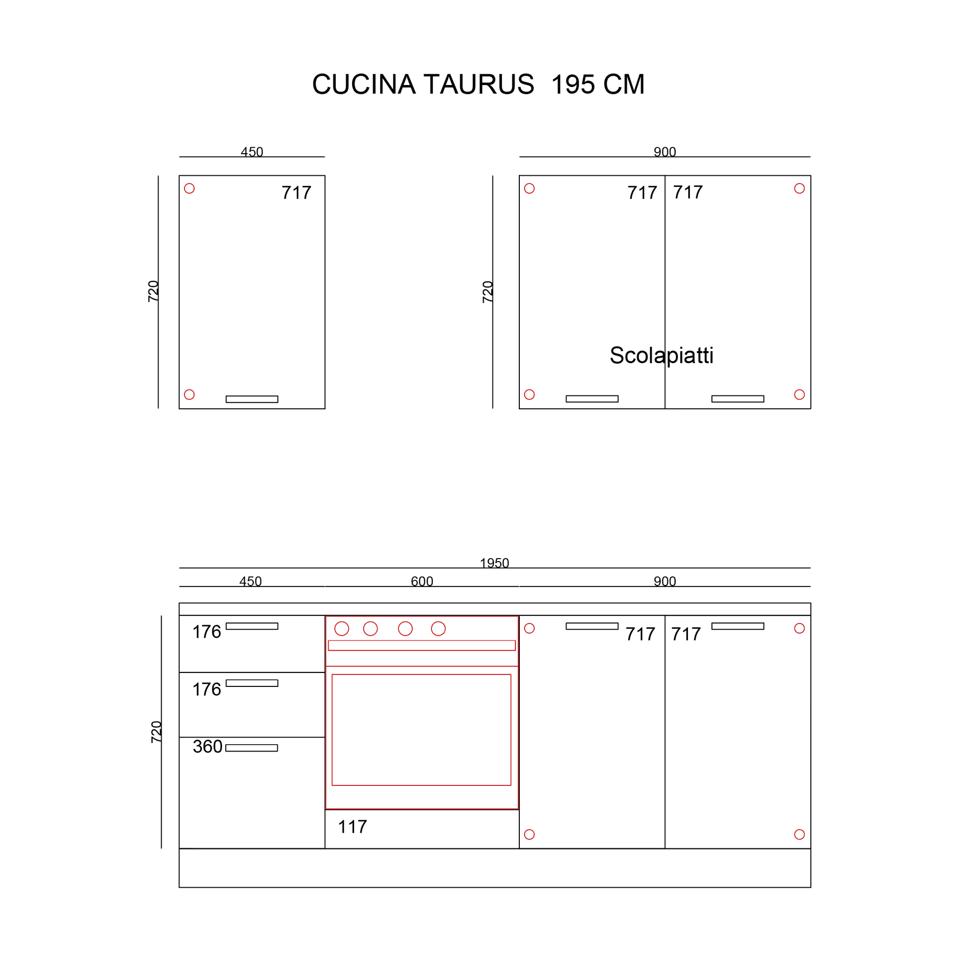 Cucina completa con elettrodomestici colore cashmere Taurusnew 195 cm Industrie Valentini