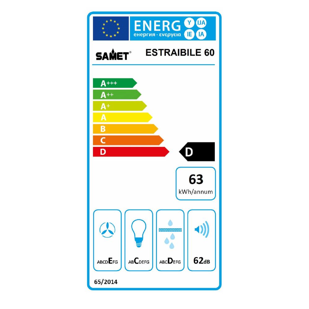 Cappa da incasso 60 cm estraibile colore alluminio - Samet