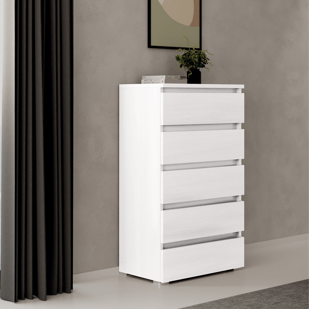 Cassettiera con 5 cassetti colore bianco frassinato 75x127H cm montata