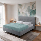 Letto matrimoniale con rete inclusa rivestimento tessuto grigio chiaro - Snello