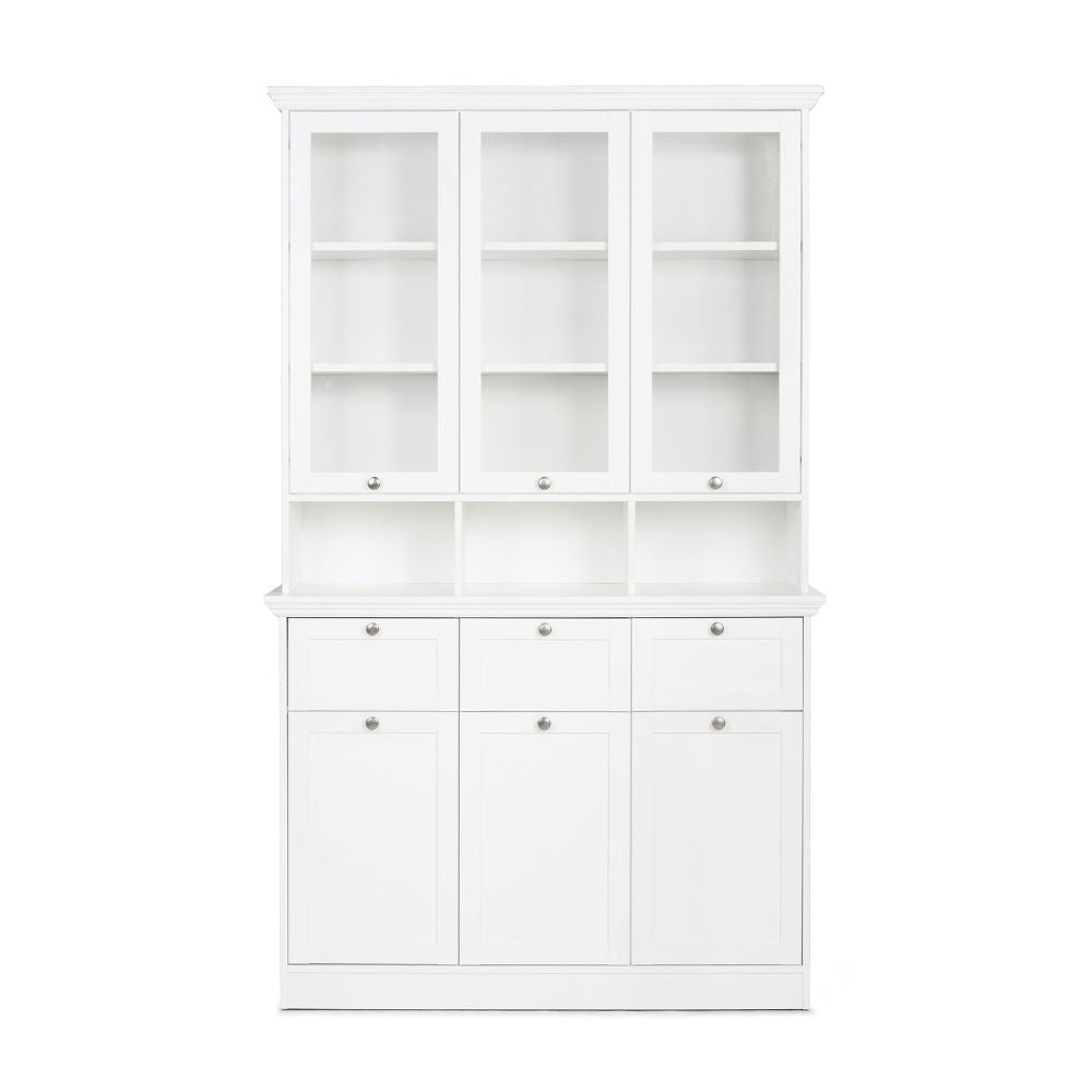 VITRINENSCHRANK 3 Glastüren+offene Fächer+3 Schubladen+3 untere Türen WEISS (001791)
