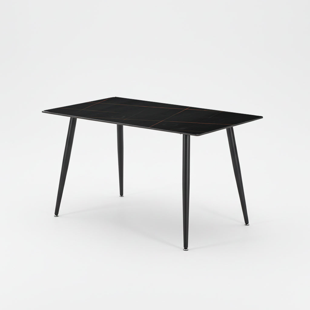 Tavolo da pranzo 140×80 cm in ceramica effetto marmo nero con venature oro e gambe nere Kilo