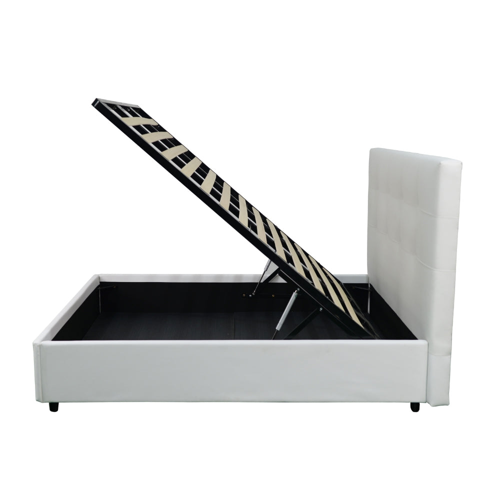Letto matrimoniale con contenitore ecopelle colore bianco - Ascoli