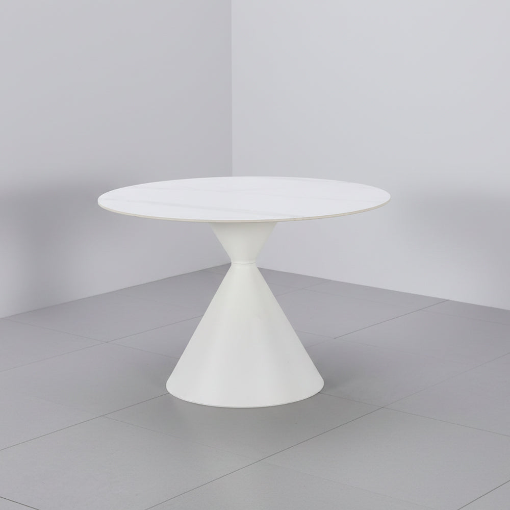 Tavolo rotondo Ø120 cm in ceramica effetto marmo bianco con base conica in metallo Taini