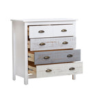 Comò in legno massiccio con 5 cassetti colore bianco grigio e crema 79x40x80H cm - Romantica