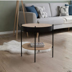 Tavolino tondo multifunzionale con vano contenitore artisan rovere e nero Ø 49,5 cm Trelleborg88B