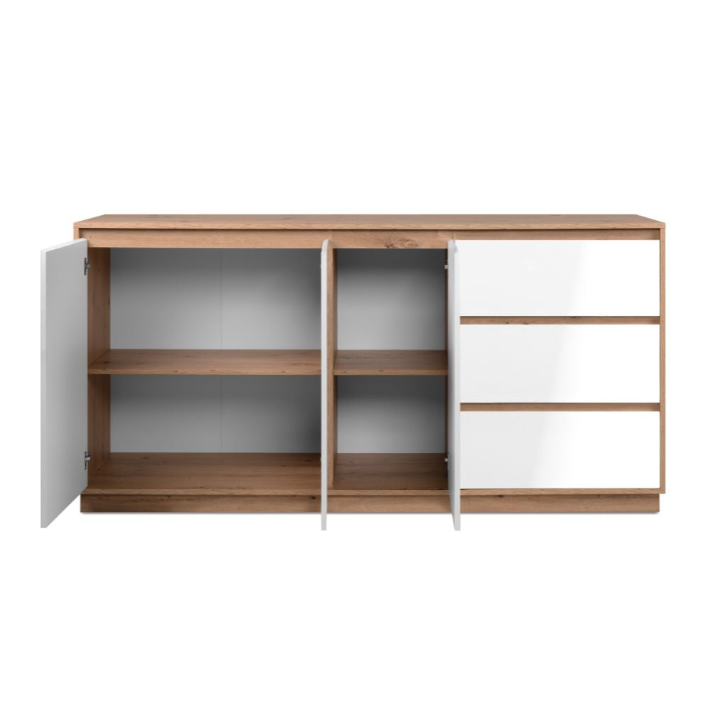 Credenza con 3 ante e 3 cassetti rovere e bianco 178x40x88H Phoenix 51A
