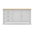Buffet 2 portes et 3 tiroirs en bois massif coloris blanc et chêne Misti 150x40x80H