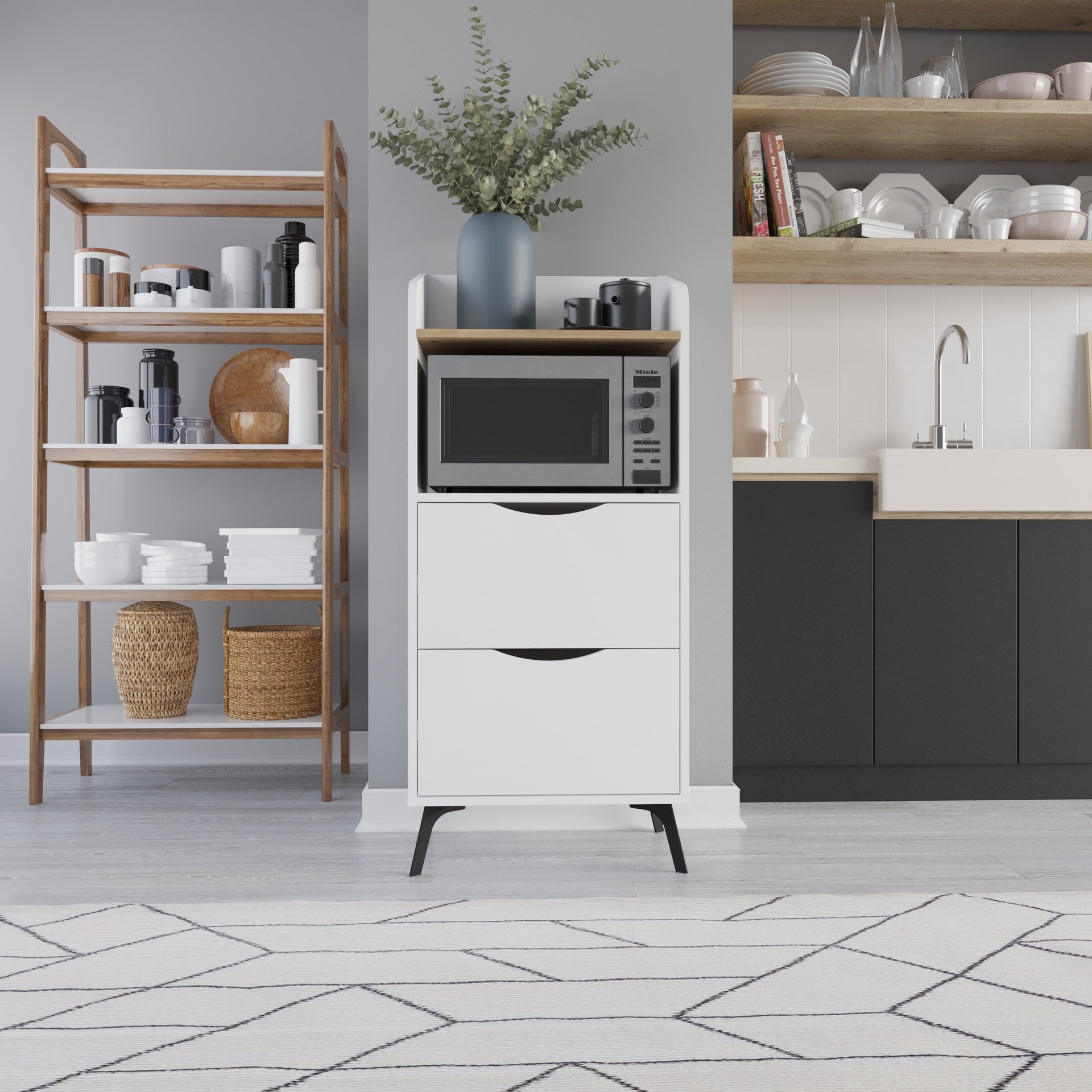 Mobile multiuso con cassetti colore bianco e rovere 60x136H cm - Gorki