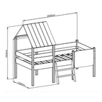 Letto singolo rialzato a forma di casetta in legno massiccio colore bianco e pino - Minty