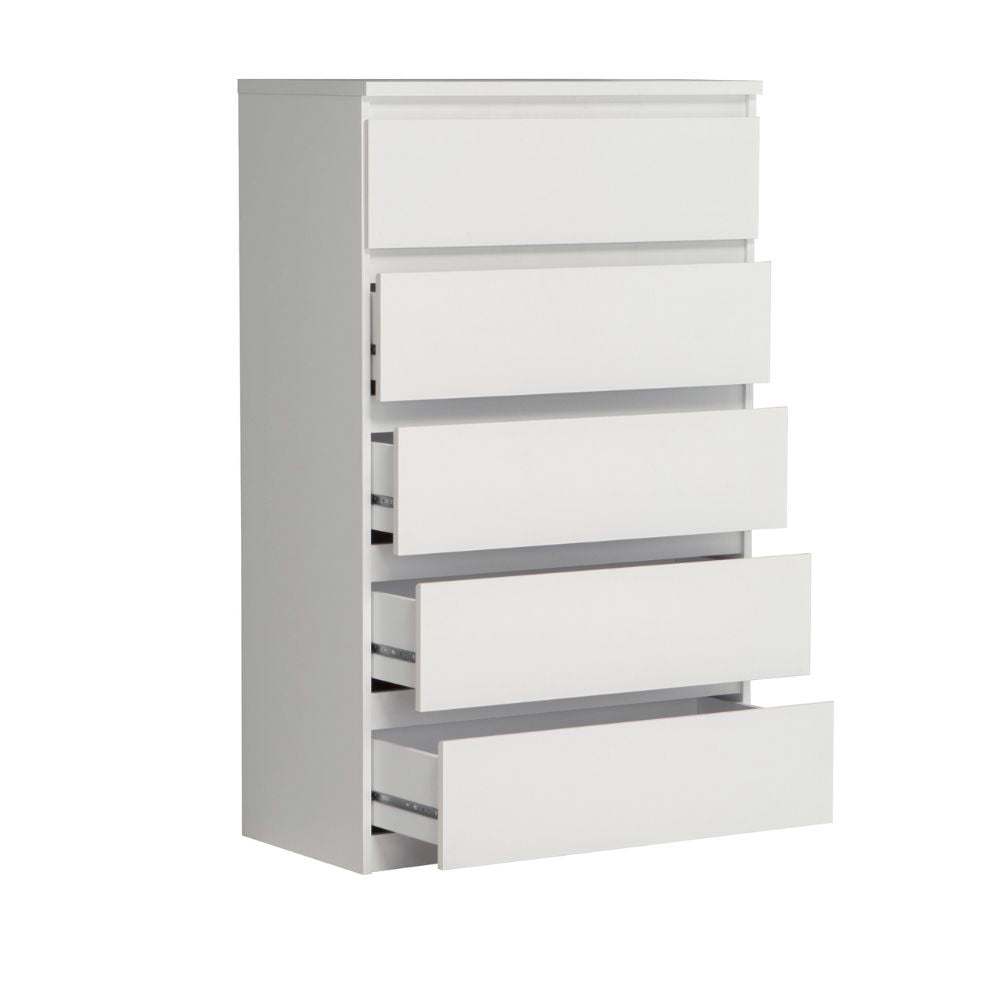 Cassettiera 5 cassetti colore bianco opaco  77.2x42.2x128H Morgan