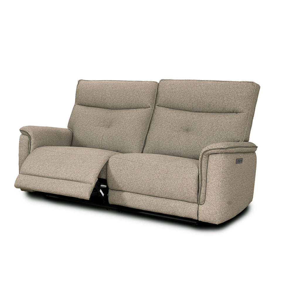 Divano recliner 3 posti elettrico in tessuto sabbia 198 cm Elysio