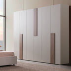 Camera da letto con letto contenitore e armadio 6 ante grigio chiaro e vanguard Malena