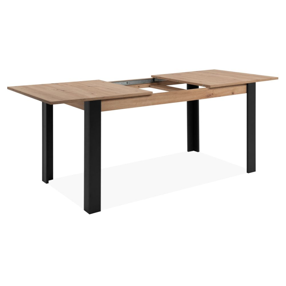 Ausziehbarer Tisch Tolosa80B Eichenplatte und schwarze Beine - 150x80x75H