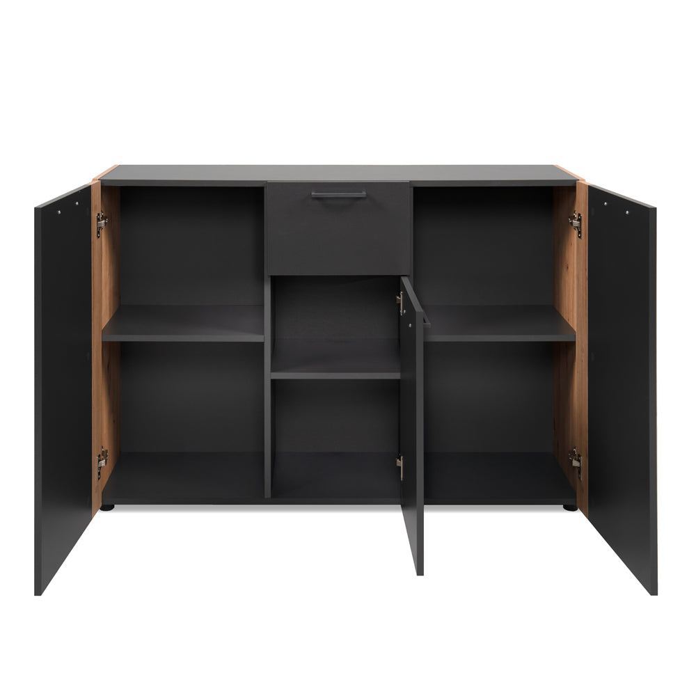 Madia 3 ante e 1 cassetto colore antracite con laterali in rovere artisan Cento01B