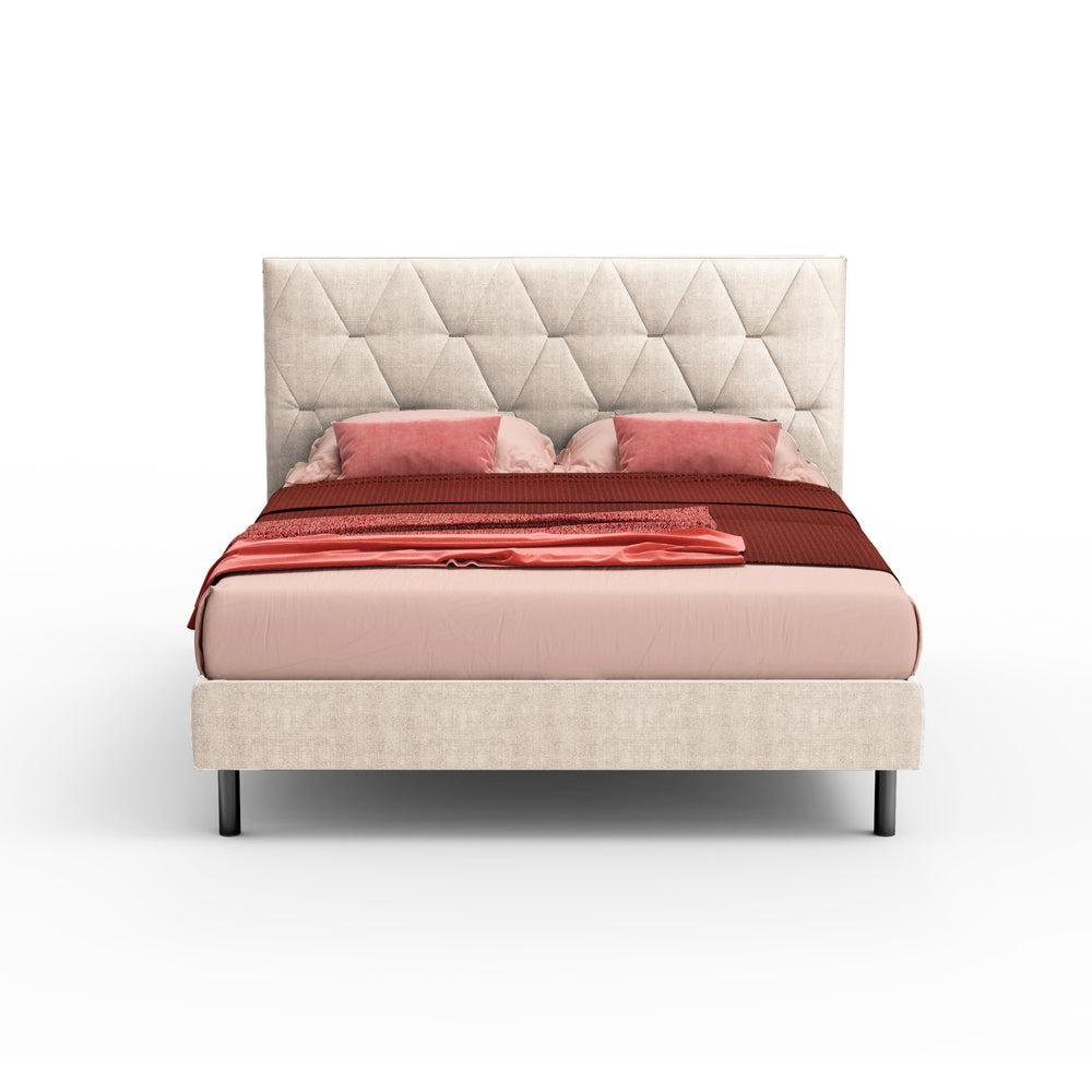 Lit double avec rangement et tête de lit capitonnée couleur beige - Cody