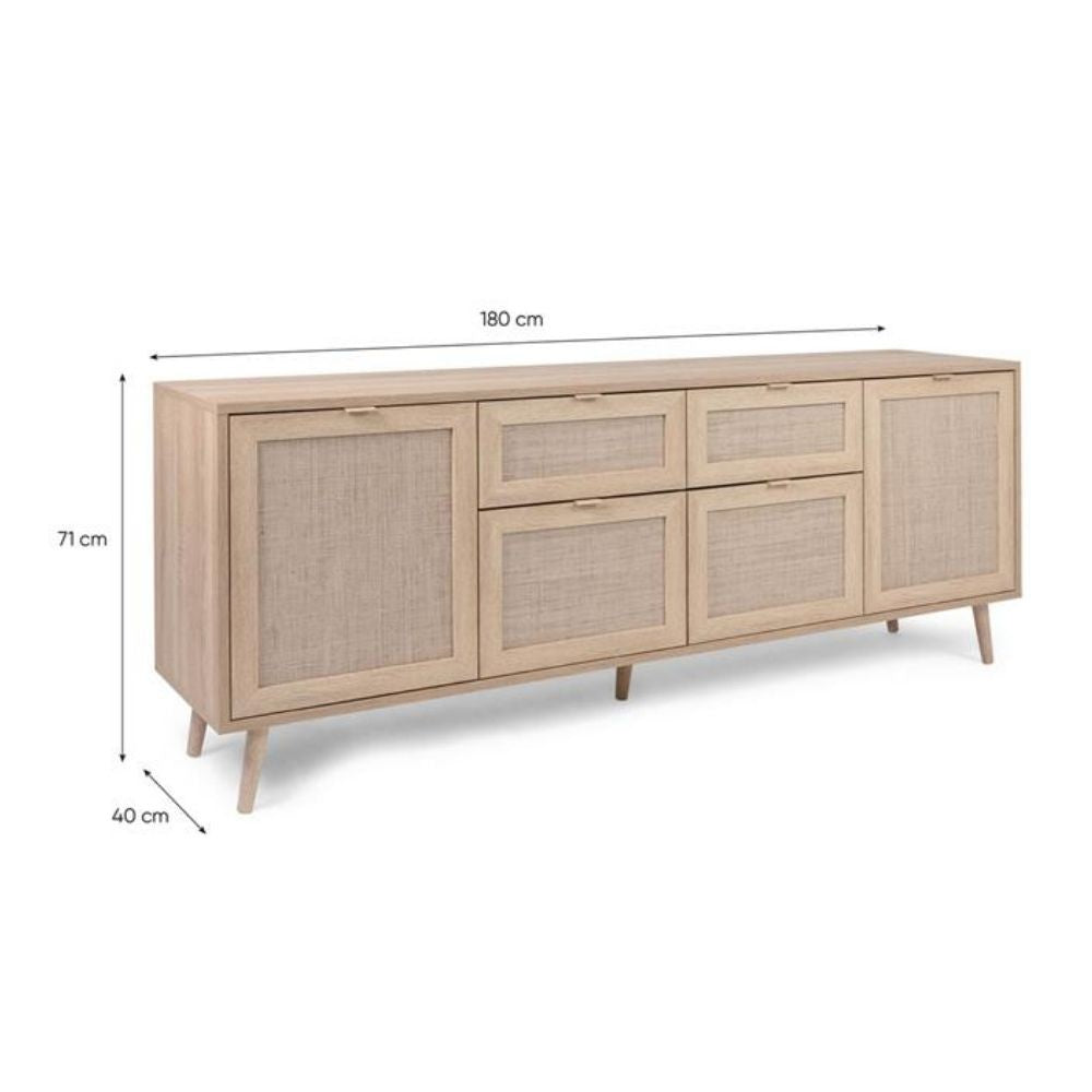 Madia a 4 ante e 2 cassetti 180x70h cm colore effetto vimini - Bali 51B