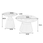SET AUS ZWEI RUNDEN TISCHEN DURCHM. 70x41CM + DURCHM. 50x46CM MIT EICHENPLATTE UND SCHWARZEM METALLGESTELL