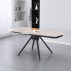 Tavolo girevole allungabile con piano in ceramica effetto marmo travertino 120x88x76H Kitti