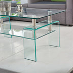 Table basse en verre trempé avec double étagère 100x44H cm - Gelso