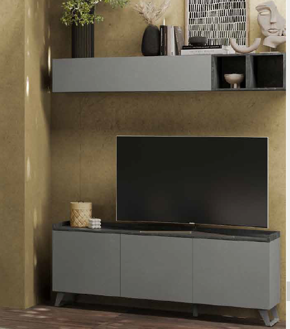 Mobile porta TV con 3 ante colore ardesia piombo 181x72H cm - Polan
