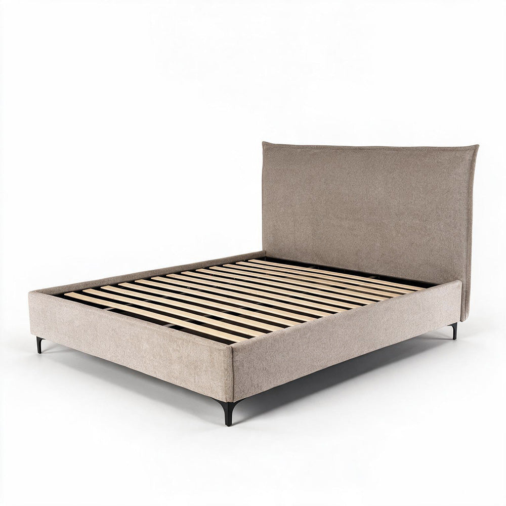 Letto matrimoniale con contenitore in tessuto tortora Line