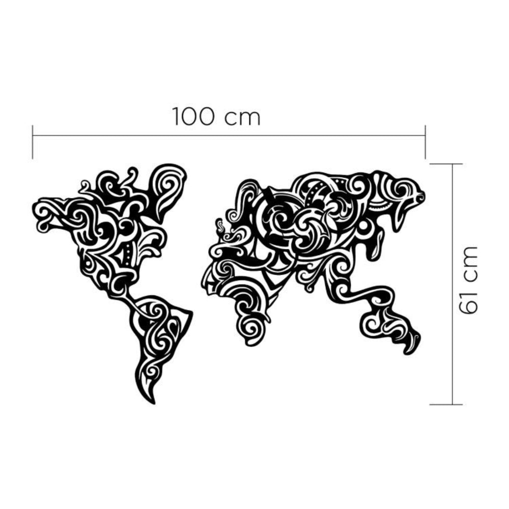 Cornice decorativa mappa continenti stilizzati in metallo colore nero - Tribal
