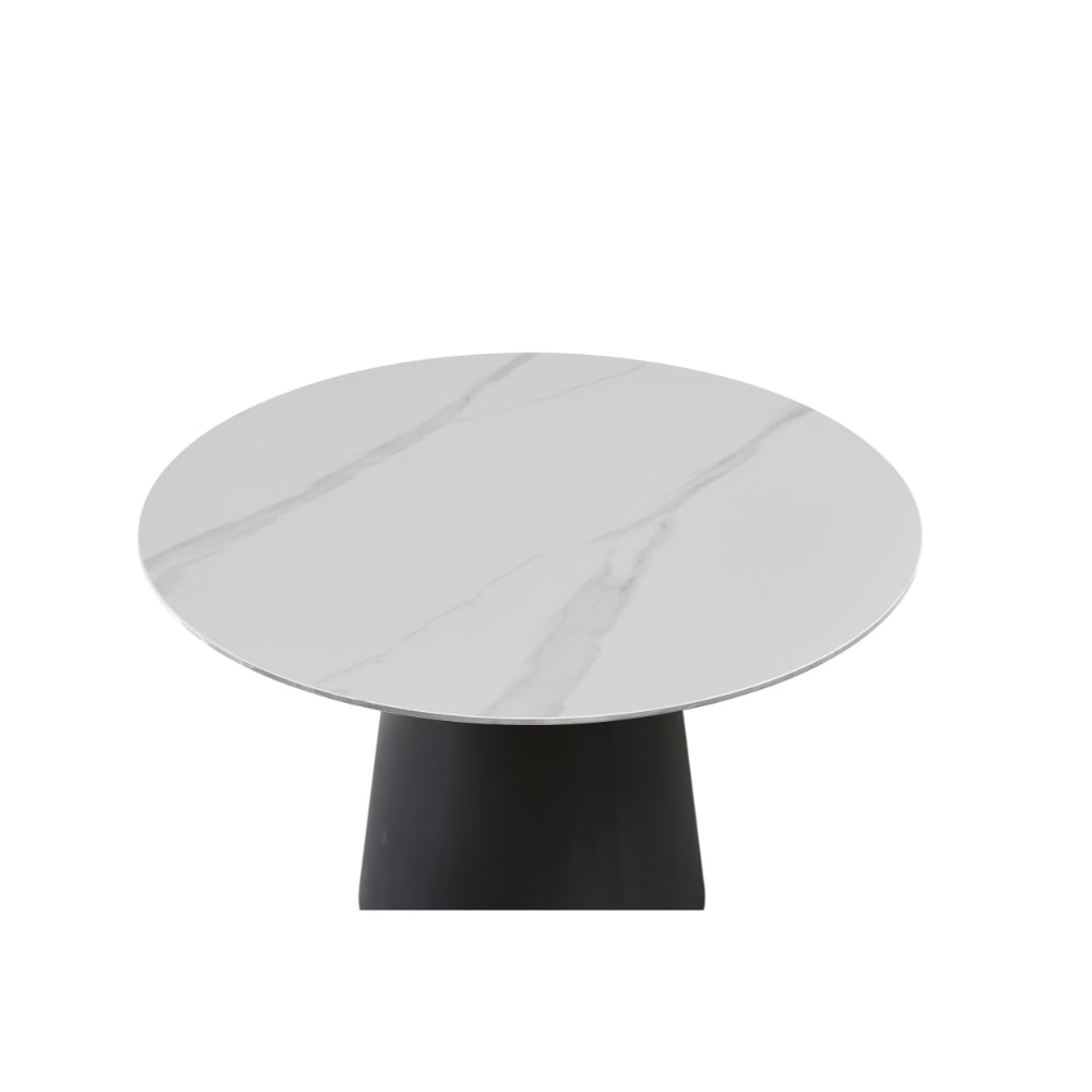 Tavolo rotondo Lauren in ceramica effetto marmo colore bianco e base metallo nera