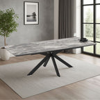 Ausziehbarer Tisch, Tischplatte mit schwarzer Arabesken-Marmoroptik und schwarzem Untergestell 180/240x100x76H Verano