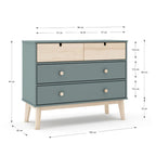Commode 4 tiroirs vert kaki et pin 100x40x81H cm - Estefania