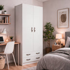 Armadio con due ante e due cassetti colore bianco frassinato 91x210H cm - ARM290C