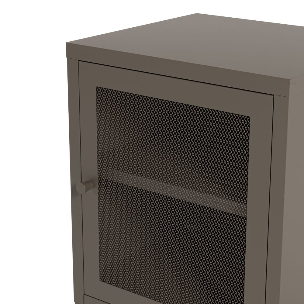 Comodino in metallo mocha con anta reticolata 40x35x60H Fayna