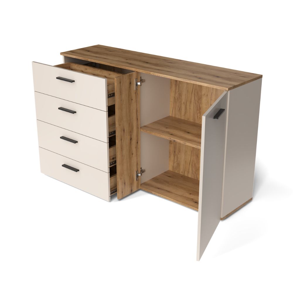 ENFILADE 4 TIROIRS + 1 PORTE CACHEMIRE/CHÊNE EVOQUE