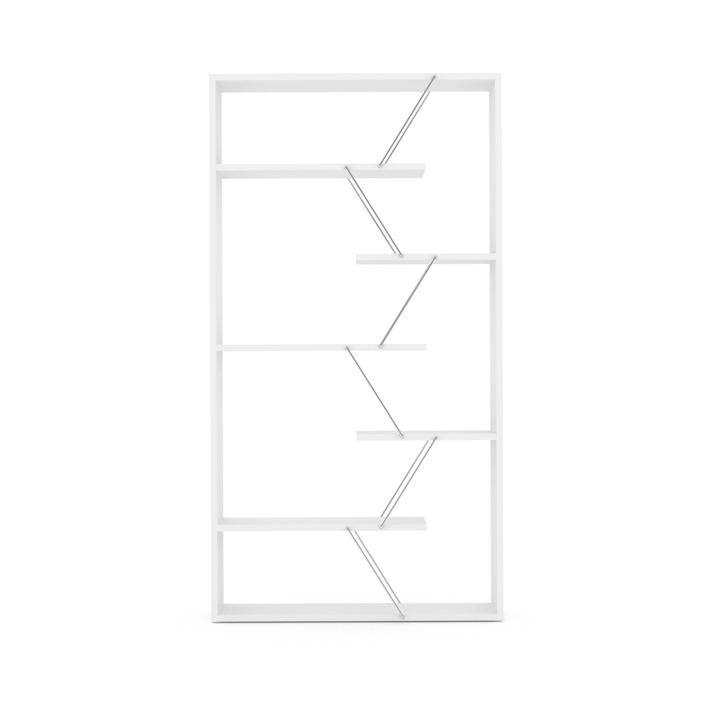 Libreria in legno 84x157h cm con struttura in metallo e ripiani colore bianco - Tars