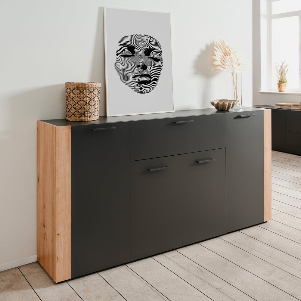 Madia 4 ante e 1 cassetto colore antracite con laterali in rovere artisan 162 cm Cento51A 