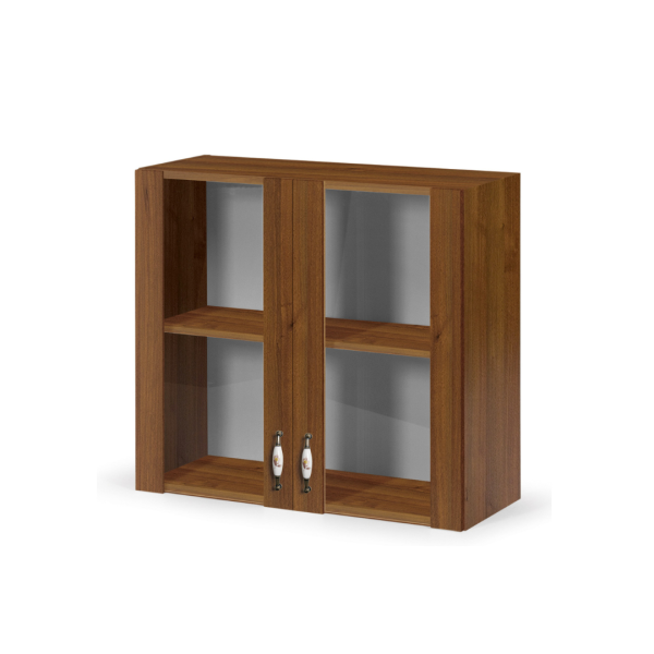 Élément haut vitrine de cuisine avec deux portes couleur noyer antique 80x72H cm