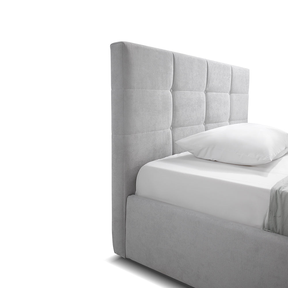 Lit une place et demie avec coffre de rangement en tissu gris - Naples