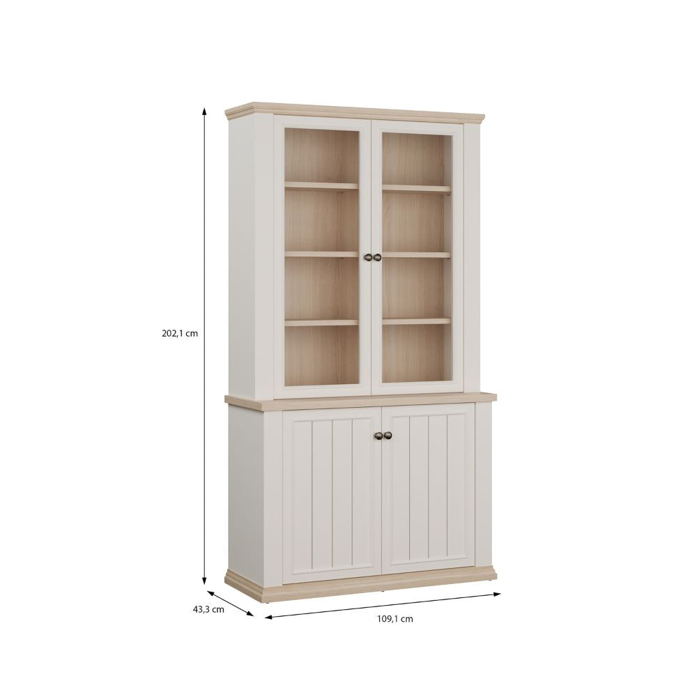 PNTV723-Q214 VITRINE WEISS / EICHE MIT 2 TÜREN