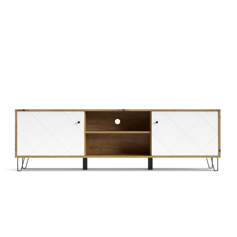Mobile porta TV con 2 ante e vano colore rovere e bianco - Bollo