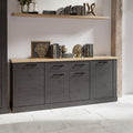 Madia 4 ante e 2 cassetti 213 cm nero cabezone con top rovere riviera Flux