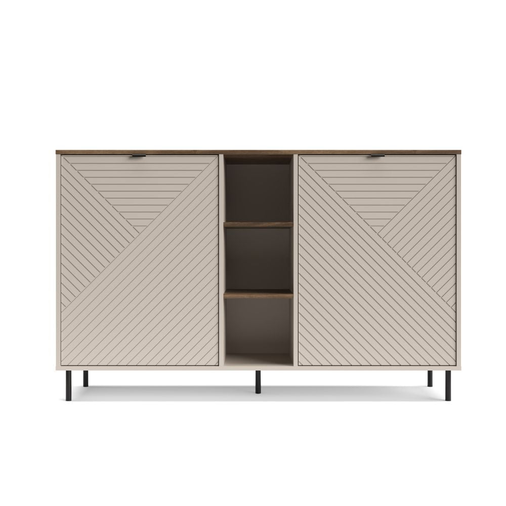 Credenza 2 ante design geometrico e vani a giorno cashmere e rovere Mirage08