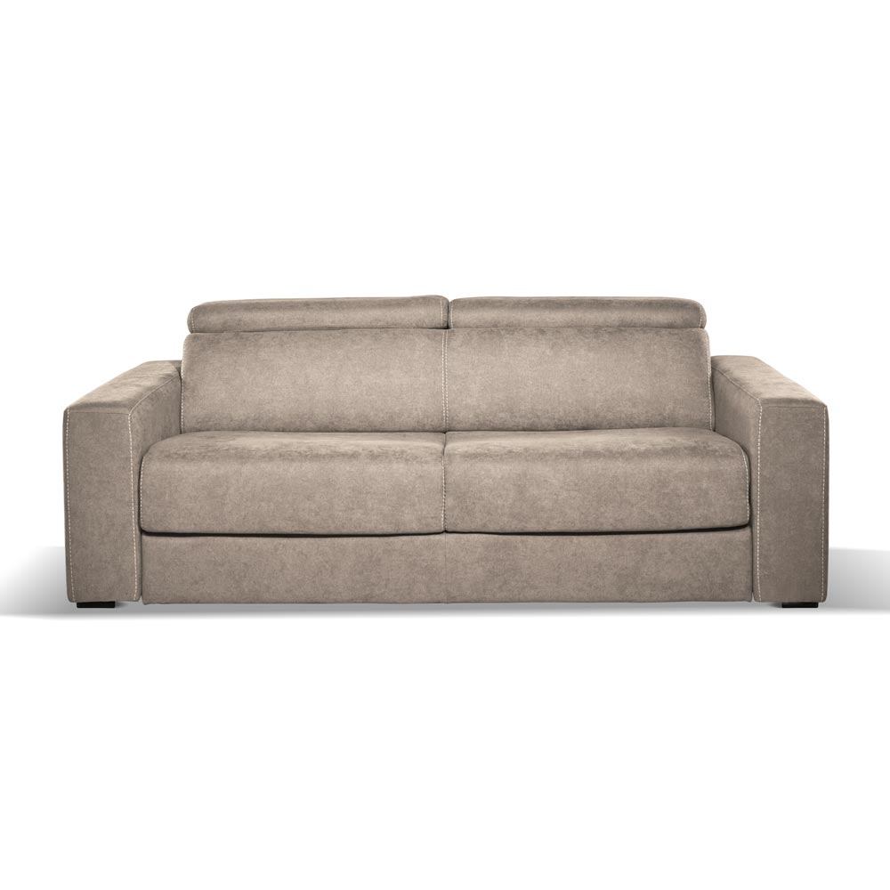 Canapé convertible 3 places avec têtières inclinables coloris taupe - Crien