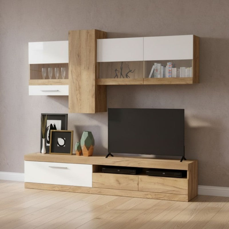 Parete attrezzata 235 cm stile moderno colore rovere e bianco - Tokio